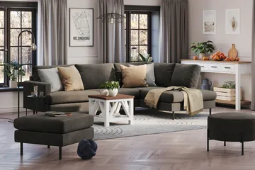 Menard Compact 4-sits Högervänd L-formad Schäslongsoffa i Manchester - Mörkgrå - Möbler - Vardagsrum - Soffor - Divansoffa & schäslong