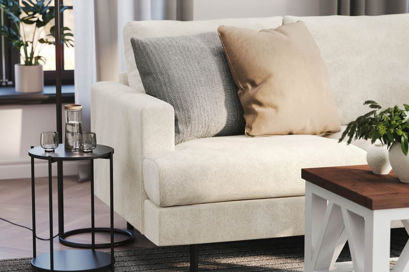 Menard Compact 4-sits Högervänd L-formad Schäslongsoffa i Sammet - Krämvit - Möbler - Vardagsrum - Soffor - Divansoffa & schäslong