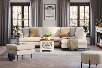 Menard Compact 4-sits Högervänd L-formad Schäslongsoffa i Tyg - Beige - Möbler - Vardagsrum - Soffor - Divansoffa & schäslong