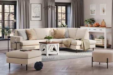 Menard Compact 4-sits Högervänd L-formad Schäslongsoffa i Tyg - Beige - Möbler - Vardagsrum - Soffor - Divansoffa & schäslong