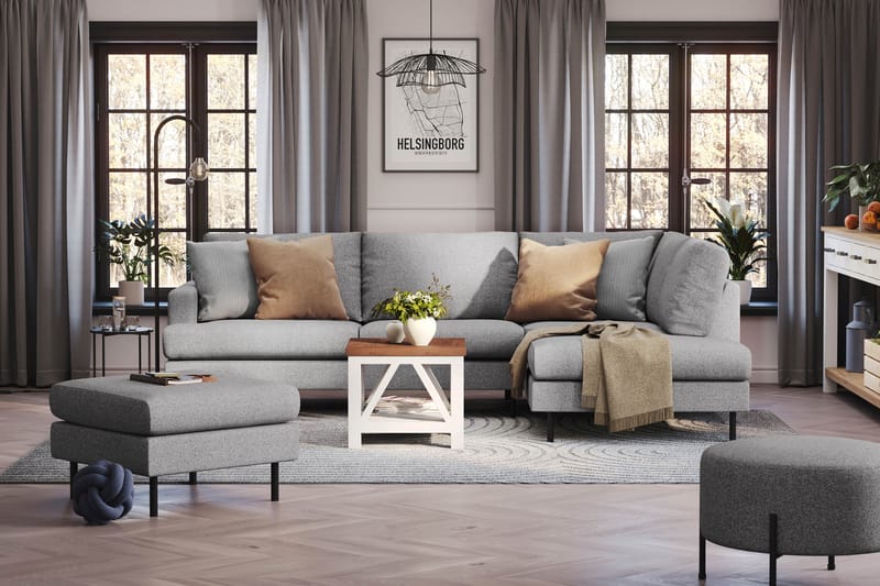 Menard Compact 4-sits Högervänd L-formad Schäslongsoffa i Tyg - Grå - Möbler - Vardagsrum - Soffor - Divansoffa & schäslong