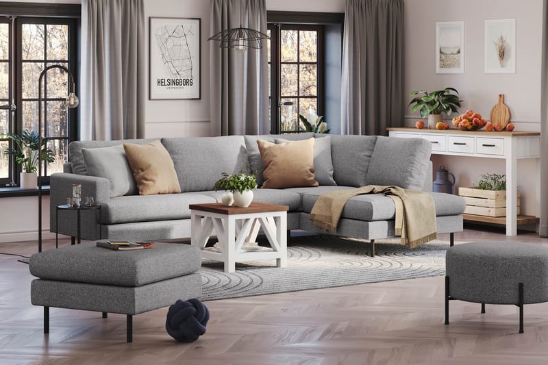 Menard Compact 4-sits Högervänd L-formad Schäslongsoffa i Tyg - Grå - Möbler - Vardagsrum - Soffor - Divansoffa & schäslong