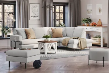 Menard Compact 4-sits Högervänd L-formad Schäslongsoffa i Tyg - Ljusgrå - Möbler - Vardagsrum - Soffor - Divansoffa & schäslong