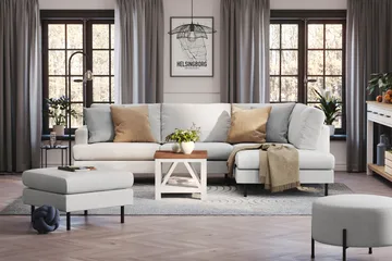Menard Compact 4-sits Högervänd L-formad Schäslongsoffa i Tyg - Ljusgrå - Möbler - Vardagsrum - Soffor - Divansoffa & schäslong