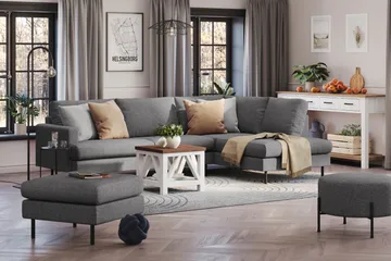 Menard Compact 4-sits Högervänd L-formad Schäslongsoffa i Tyg - Mörkgrå - Möbler - Vardagsrum - Soffor - Divansoffa & schäslong