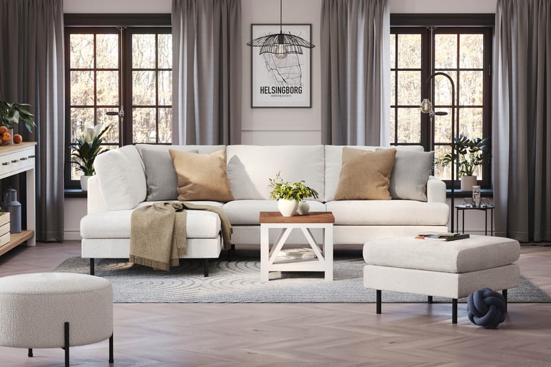 Menard Compact 4-sits Vänstervänd L-formad Schäslongsoffa i Bouclé - Vit - Möbler - Vardagsrum - Soffor - Divansoffa & schäslong