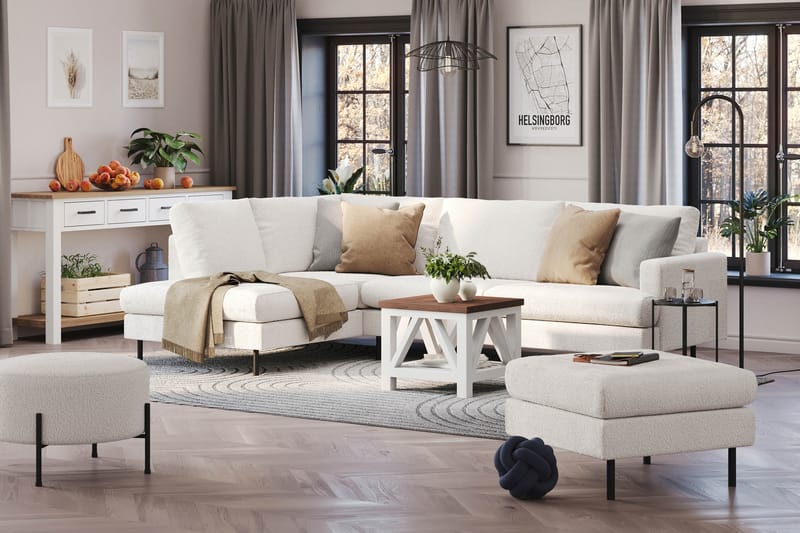 Menard Compact 4-sits Vänstervänd L-formad Schäslongsoffa i Bouclé - Vit - Möbler - Vardagsrum - Soffor - Divansoffa & schäslong