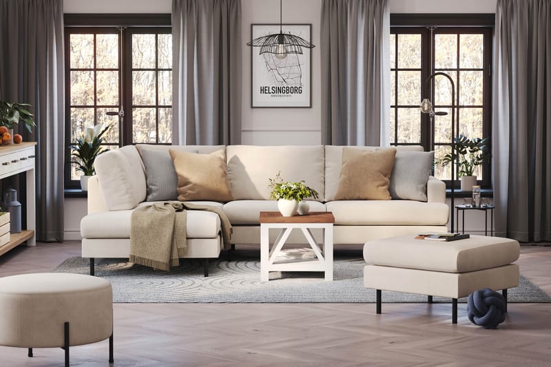 Menard Compact 4-sits Vänstervänd L-formad Schäslongsoffa i Manchester - Beige - Möbler - Vardagsrum - Soffor - Divansoffa & schäslong
