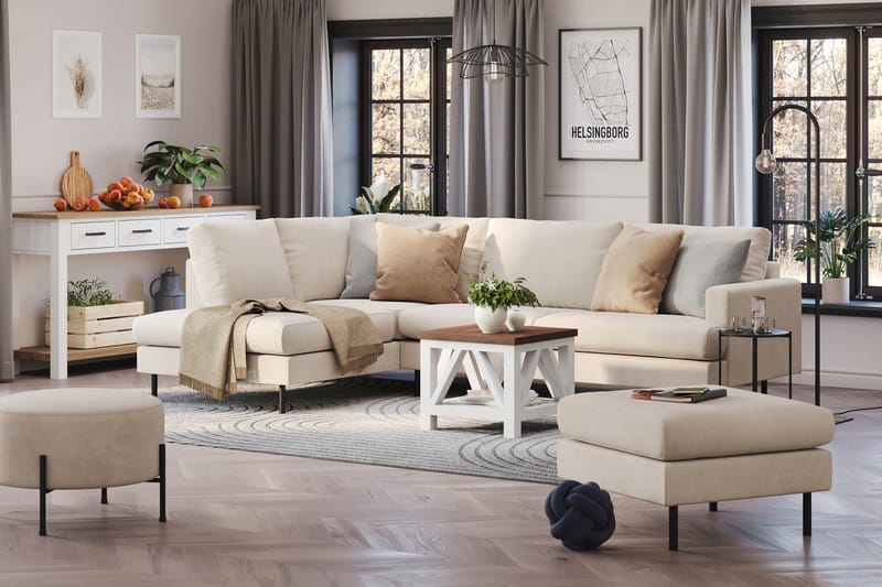Menard Compact 4-sits Vänstervänd L-formad Schäslongsoffa i Manchester - Beige - Möbler - Vardagsrum - Soffor - Divansoffa & schäslong