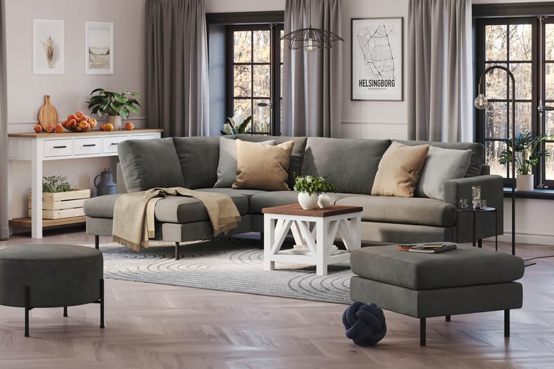 Menard Compact 4-sits Vänstervänd L-formad Schäslongsoffa i Manchester - Grå - Möbler - Vardagsrum - Soffor - Divansoffa & schäslong