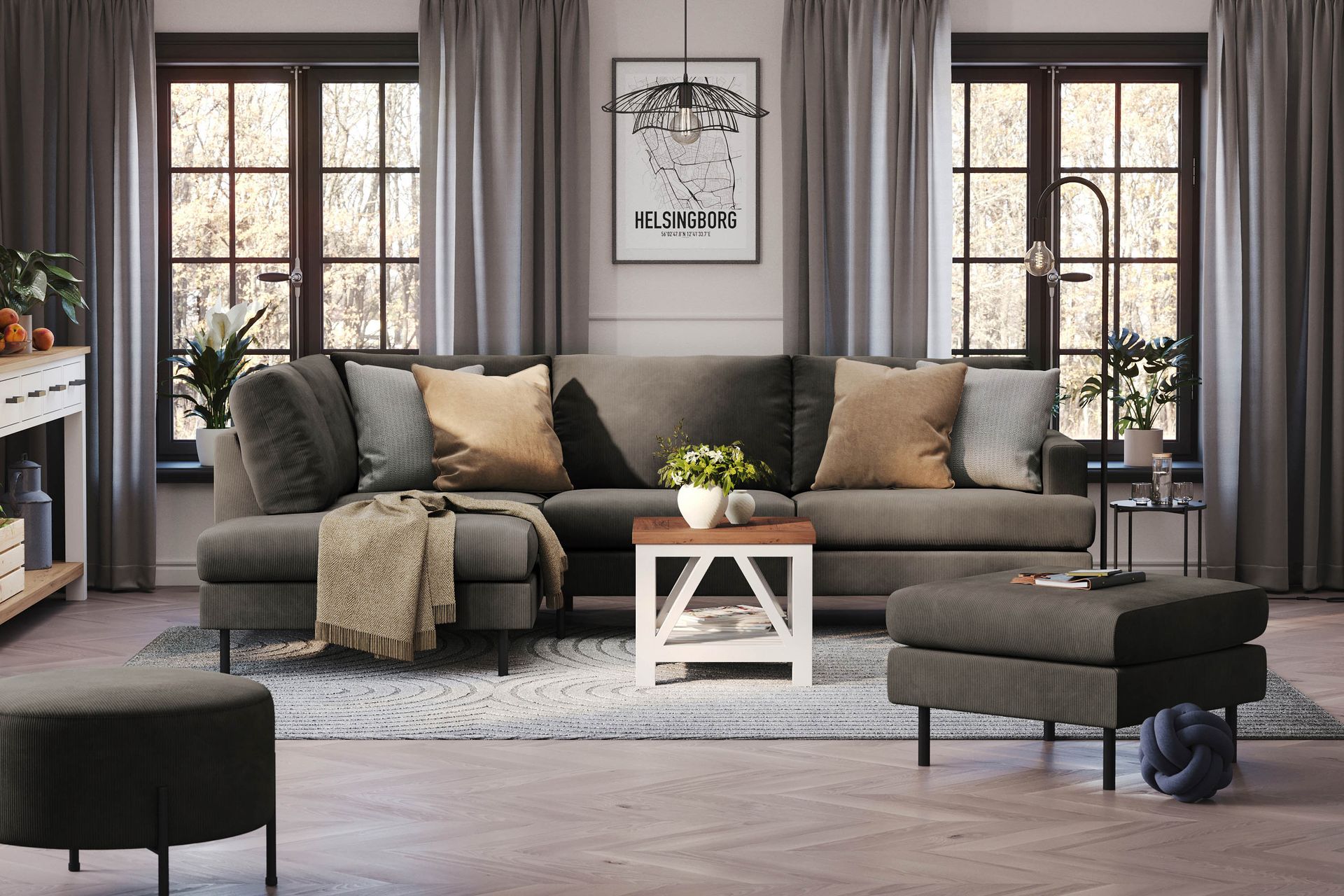 Menard Compact 4-sits Vänstervänd L-formad Schäslongsoffa i Manchester - Mörkgrå - Möbler - Vardagsrum - Soffor - Divansoffa & schäslong