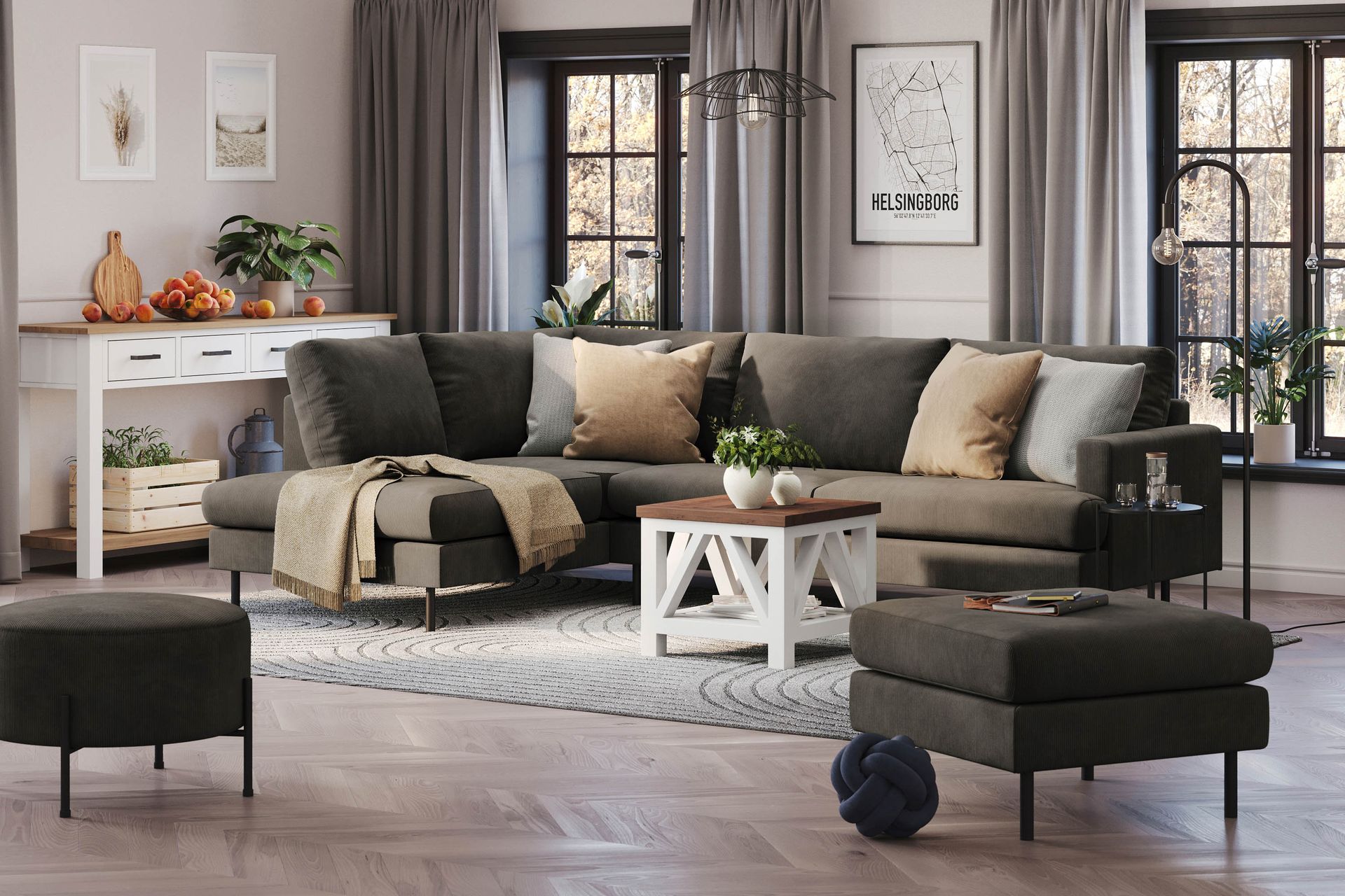 Menard Compact 4-sits Vänstervänd L-formad Schäslongsoffa i Manchester - Mörkgrå - Möbler - Vardagsrum - Soffor - Divansoffa & schäslong