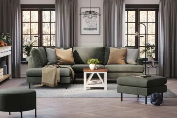 Menard Compact 4-sits Vänstervänd L-formad Schäslongsoffa i Manchester - Mörkgrön - Möbler - Vardagsrum - Soffor - Divansoffa & schäslong