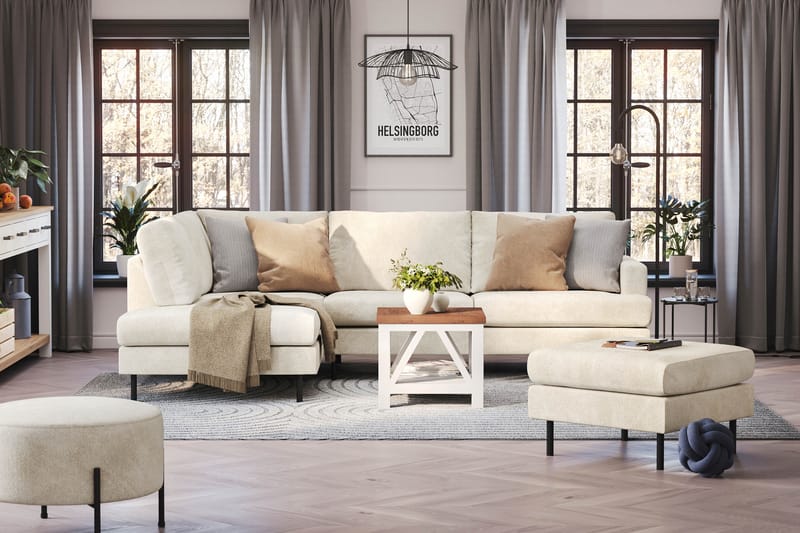 Menard Compact 4-sits Vänstervänd L-formad Schäslongsoffa i Sammet - Krämvit - Möbler - Vardagsrum - Soffor - Divansoffa & schäslong