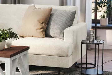 Menard Compact 4-sits Vänstervänd L-formad Schäslongsoffa i Sammet - Krämvit - Möbler - Vardagsrum - Soffor - Divansoffa & schäslong