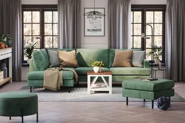Menard Compact 4-sits Vänstervänd L-formad Schäslongsoffa i Sammet - Mörkgrön - Möbler - Vardagsrum - Soffor - Divansoffa & schäslong
