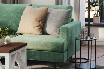 Menard Compact 4-sits Vänstervänd L-formad Schäslongsoffa i Sammet - Mörkgrön - Möbler - Vardagsrum - Soffor - Divansoffa & schäslong