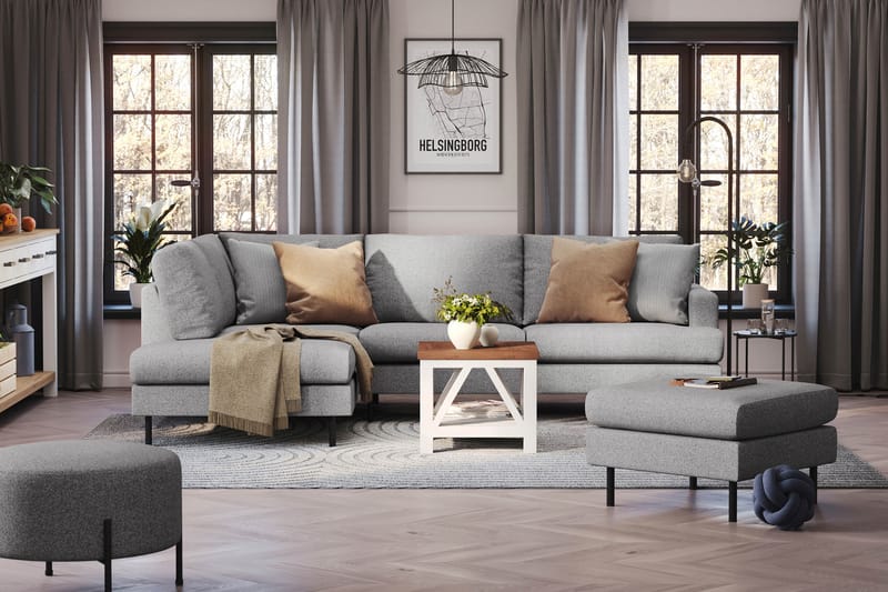 Menard Compact 4-sits Vänstervänd L-formad Schäslongsoffa i Tyg - Grå - Möbler - Vardagsrum - Soffor - Divansoffa & schäslong