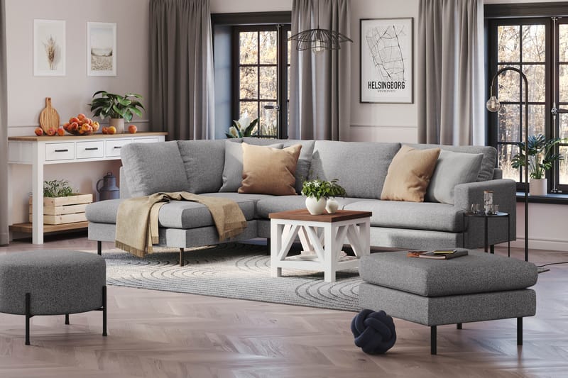 Menard Compact 4-sits Vänstervänd L-formad Schäslongsoffa i Tyg - Grå - Möbler - Vardagsrum - Soffor - Divansoffa & schäslong