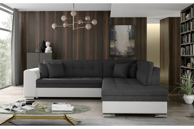 Moclino Soffa med Schäslong Höger, Grå/Vit