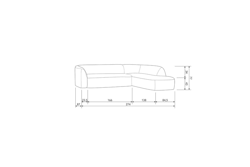 Mooli Soffa med Schäslong 3-sits Grå - Divansoffa & schäslong