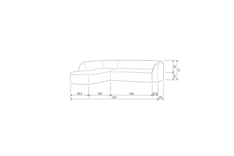 Mooli Soffa med Schäslong 3-sits Grå/Svart - Divansoffa & schäslong