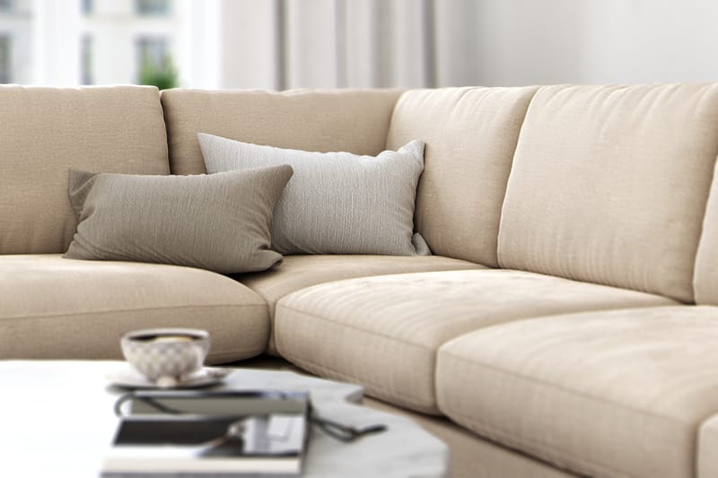 NASHVILLE LYX 4-sits Soffa med Schäslong Vänster Sammet Beig - Möbler - Vardagsrum - Soffor - Divansoffa & schäslong