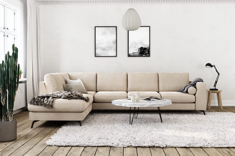 NASHVILLE LYX 4-sits Soffa med Schäslong Vänster Sammet Beig - Möbler - Vardagsrum - Soffor - Divansoffa & schäslong