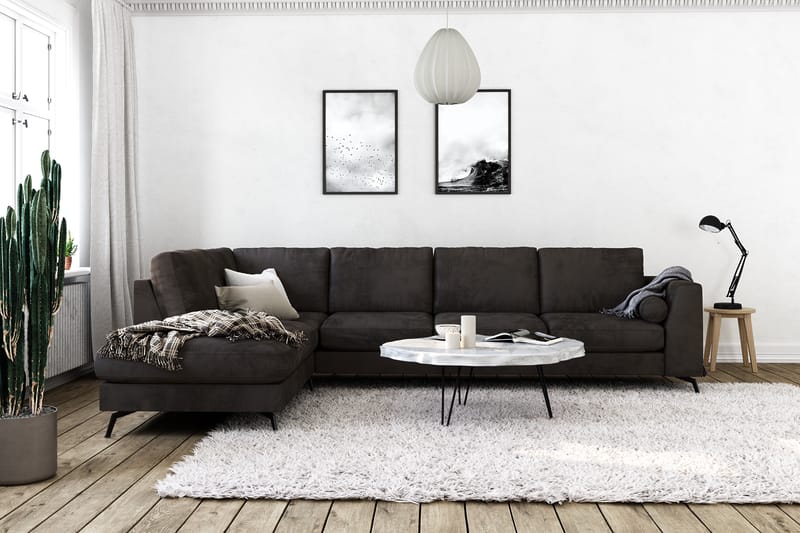 NASHVILLE LYX 4-sits Soffa med Schäslong Vänster Sammet Mörk - Möbler - Vardagsrum - Soffor - Divansoffa & schäslong