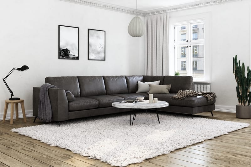 Ocean Lyx 4-sits Högervänd L-formad Schäslongsoffa i Konstläder - Mörkgrå - Möbler - Vardagsrum - Soffor - Divansoffa & schäslong