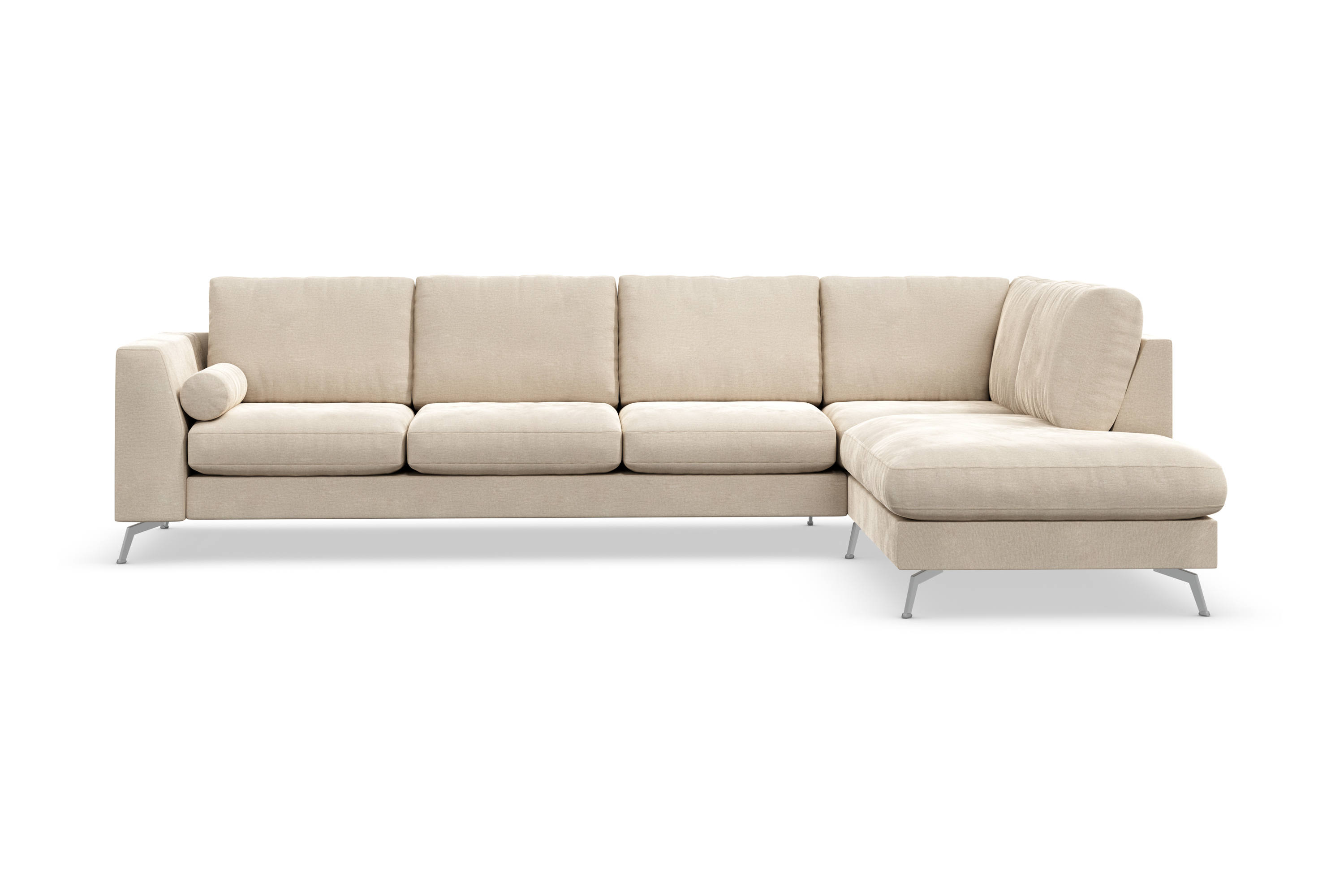 ocean lyx 4-sits högervänd l-formad schäslongsoffa i sammet - beige