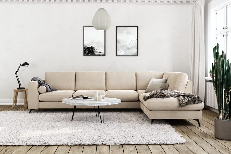 Ocean Lyx 4-sits Högervänd L-formad Schäslongsoffa i Sammet - Beige - Möbler - Vardagsrum - Soffor - Divansoffa & schäslong