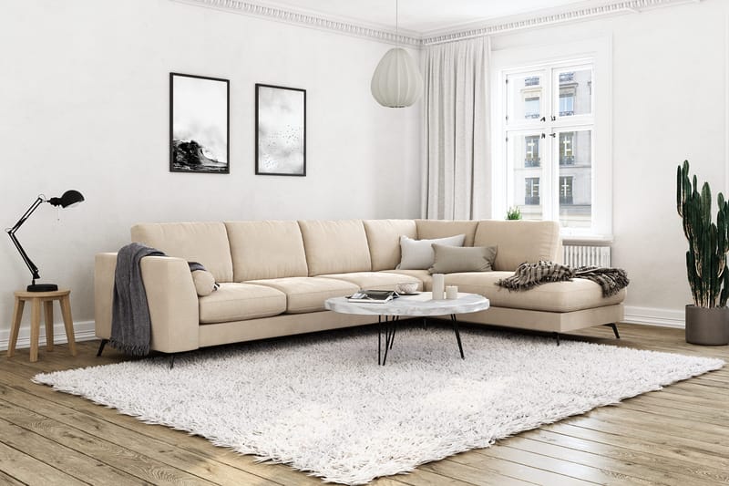 Ocean Lyx 4-sits Högervänd L-formad Schäslongsoffa i Sammet - Beige - Möbler - Vardagsrum - Soffor - Divansoffa & schäslong