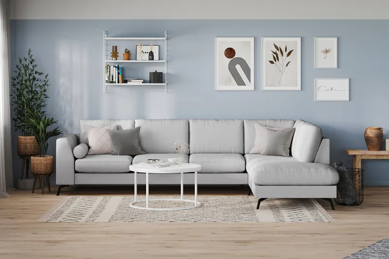 Ocean Lyx 4-sits Högervänd L-formad Schäslongsoffa i Tyg - Grå - Möbler - Vardagsrum - Soffor - Divansoffa & schäslong