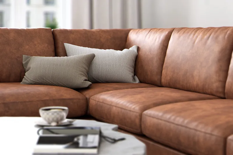 Ocean Lyx 4-sits Vänstervänd L-formad Schäslongsoffa i Konstläder - Brun - Möbler - Vardagsrum - Soffor - Divansoffa & schäslong