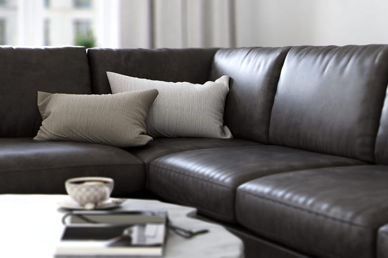 Ocean Lyx 4-sits Vänstervänd L-formad Schäslongsoffa i Konstläder - Mörkgrå - Möbler - Vardagsrum - Soffor - Divansoffa & schäslong