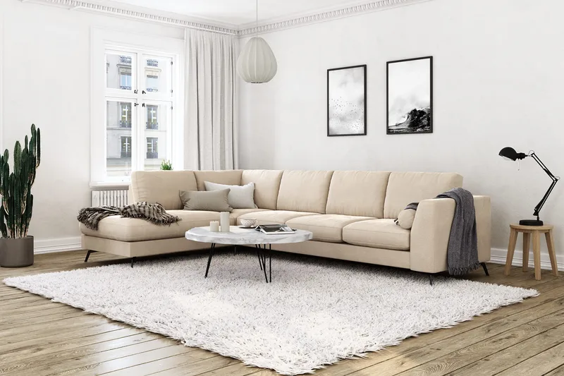 Ocean Lyx 4-sits Vänstervänd L-formad Schäslongsoffa i Sammet - Beige - Möbler - Vardagsrum - Soffor - Divansoffa & schäslong