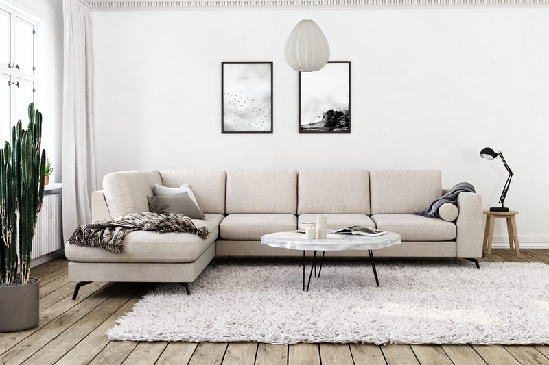 Ocean Lyx 4-sits Vänstervänd L-formad Schäslongsoffa i Tyg - Beige - Möbler - Vardagsrum - Soffor - Divansoffa & schäslong