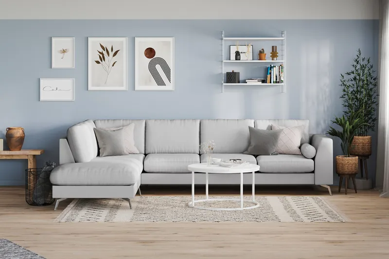 Ocean Lyx 4-sits Vänstervänd L-formad Schäslongsoffa i Tyg - Grå - Möbler - Vardagsrum - Soffor - Divansoffa & schäslong