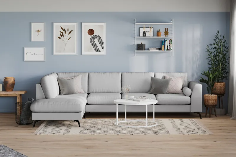 Ocean Lyx 4-sits Vänstervänd L-formad Schäslongsoffa i Tyg - Grå - Möbler - Vardagsrum - Soffor - Divansoffa & schäslong