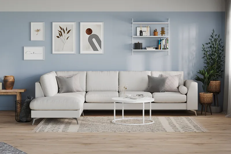 Ocean Lyx 4-sits Vänstervänd L-formad Schäslongsoffa i Tyg - Ljusgrå - Möbler - Vardagsrum - Soffor - Divansoffa & schäslong