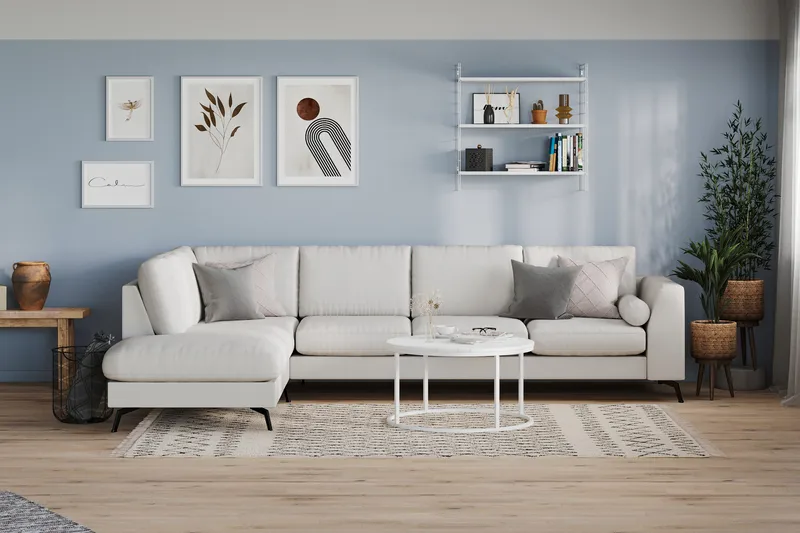 Ocean Lyx 4-sits Vänstervänd L-formad Schäslongsoffa i Tyg - Ljusgrå - Möbler - Vardagsrum - Soffor - Divansoffa & schäslong