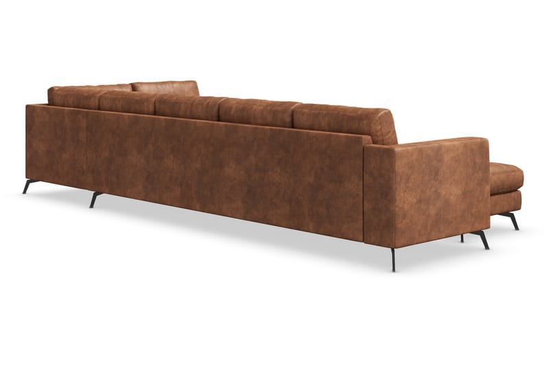 Ocean Lyx 6-sits Högervänd U-formad Soffa med Divan och Schäslong + Fotpall i Konstläder - Brun - Möbler - Vardagsrum - Soffor - Divansoffa & schäslong