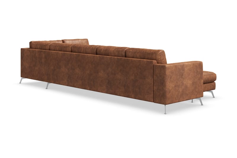 Ocean Lyx 6-sits Högervänd U-formad Soffa med Divan och Schäslong + Fotpall i Konstläder - Brun - Möbler - Vardagsrum - Soffor - Skinnsoffor