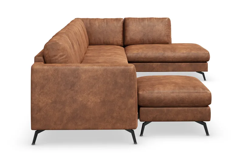 Ocean Lyx 6-sits Högervänd U-formad Soffa med Divan och Schäslong + Fotpall i Konstläder - Brun - Möbler - Vardagsrum - Soffor - Skinnsoffor