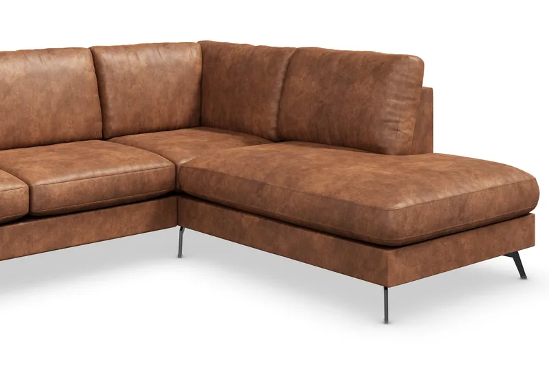 Ocean Lyx 6-sits Högervänd U-formad Soffa med Divan och Schäslong + Fotpall i Konstläder - Brun - Möbler - Vardagsrum - Soffor - Skinnsoffor