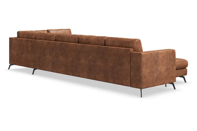 Ocean Lyx 6-sits Högervänd U-formad Soffa med Divan och Schäslong + Fotpall i Konstläder - Brun - Möbler - Vardagsrum - Soffor - Skinnsoffor