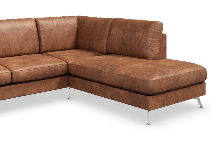 Ocean Lyx 6-sits Högervänd U-formad Soffa med Divan och Schäslong + Fotpall i Konstläder - Brun - Möbler - Vardagsrum - Soffor - Skinnsoffor