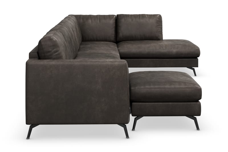 Ocean Lyx 6-sits Högervänd U-formad Soffa med Divan och Schäslong + Fotpall i Konstläder - Mörkgrå - Möbler - Vardagsrum - Soffor - Divansoffa & schäslong
