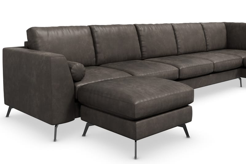 Ocean Lyx 6-sits Högervänd U-formad Soffa med Divan och Schäslong + Fotpall i Konstläder - Mörkgrå - Möbler - Vardagsrum - Soffor - Divansoffa & schäslong